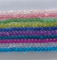 10 x 80 cm. gennemfarvede, krakelerede glas perlestrenge. 6 mm.